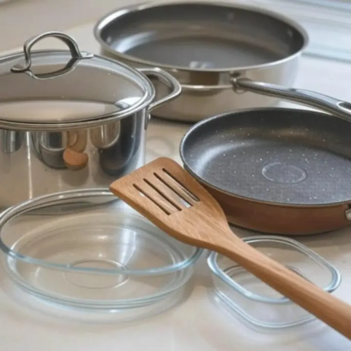 Zestaw eleganckich garnków i patelni Home Kitchen Line na blacie kuchennym