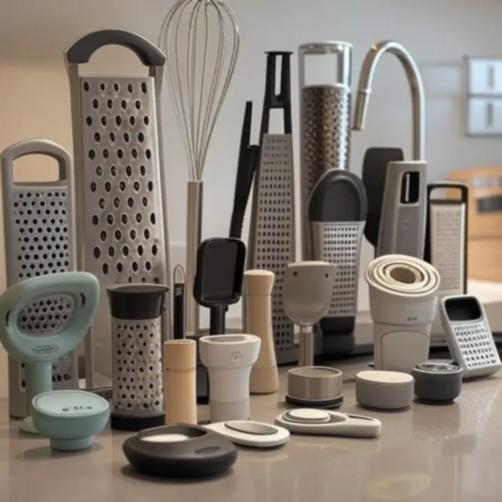 Nowoczesne akcesoria kuchenne ułożone w eleganckiej kuchni