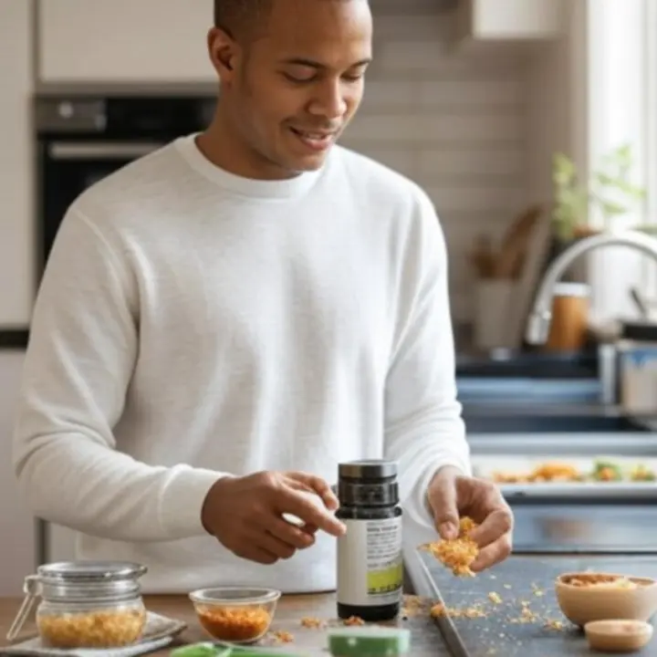 Przytulna, współczesna kuchnia z garnkami i akcesoriami Home Kitchen Line używanymi podczas gotowania