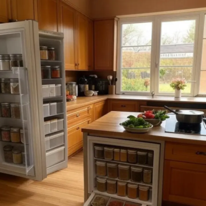 Polska kuchnia z uporządkowaną spiżarnią i pojemnikami do przechowywania