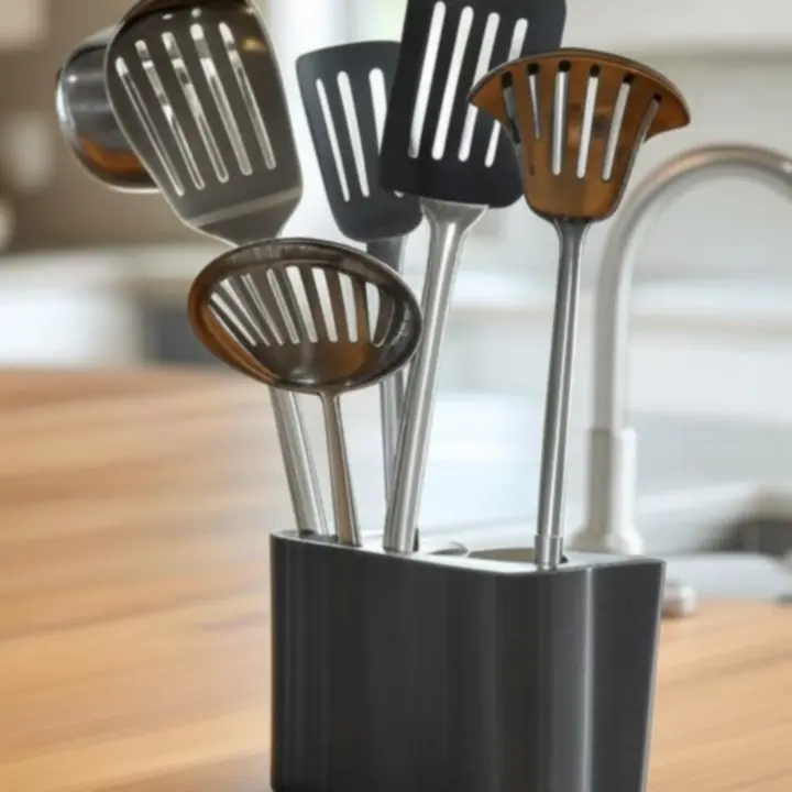 Nowoczesny komplet przyborów kuchennych w stojaku